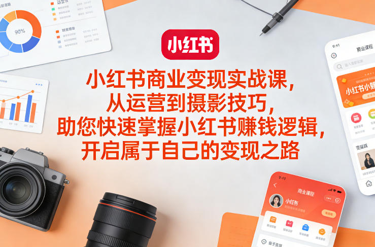 小红书商业变现实战课，从运营到摄影技巧，助您快速掌握小红书賺钱逻辑，开启属于自己的变现之路